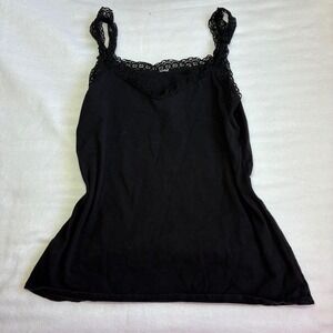 Black Babydoll Lace Trim Cami V-Neck Sleeveless Tank Top